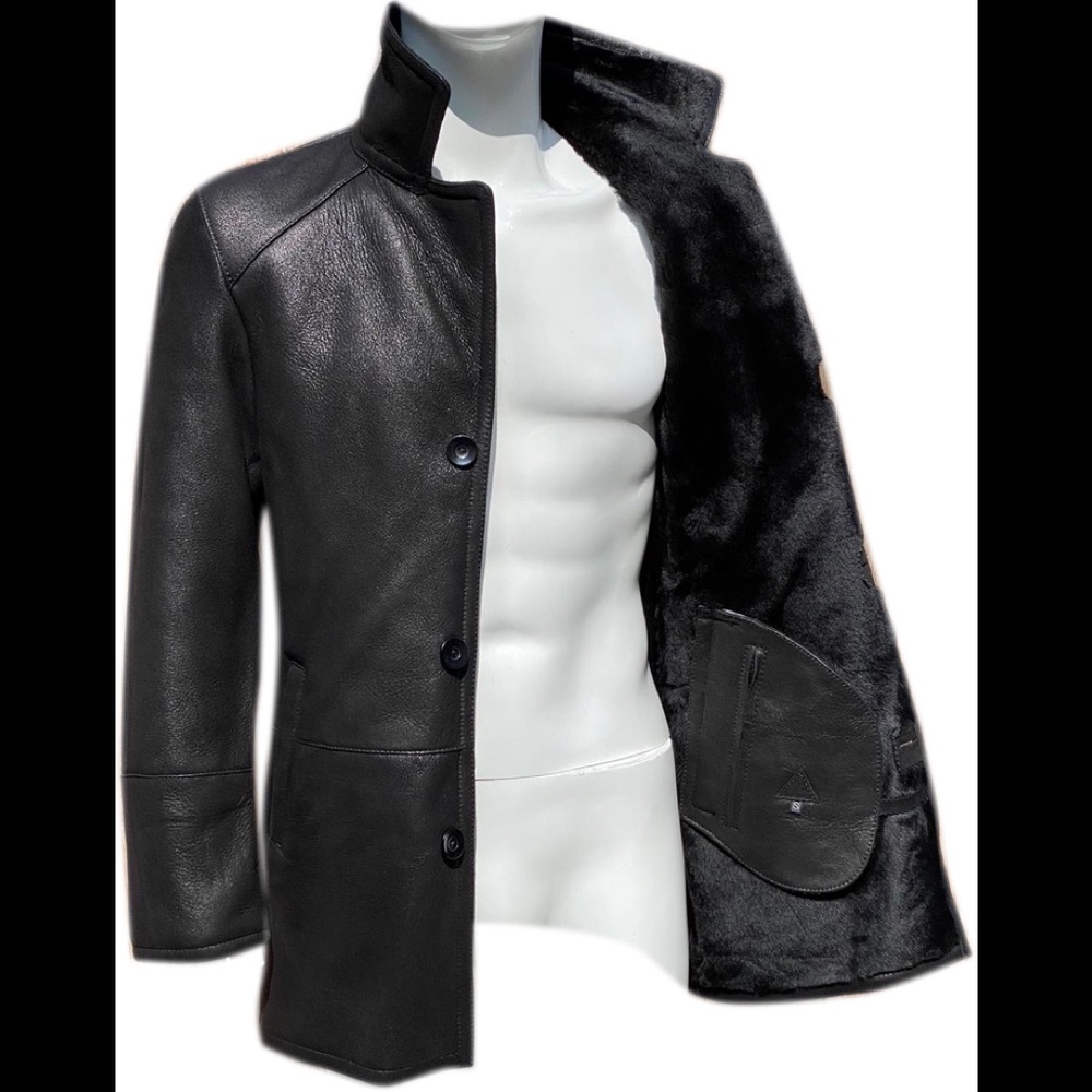 Sheepskin Shearling leather Winter long Coat - Picture 4 of 5